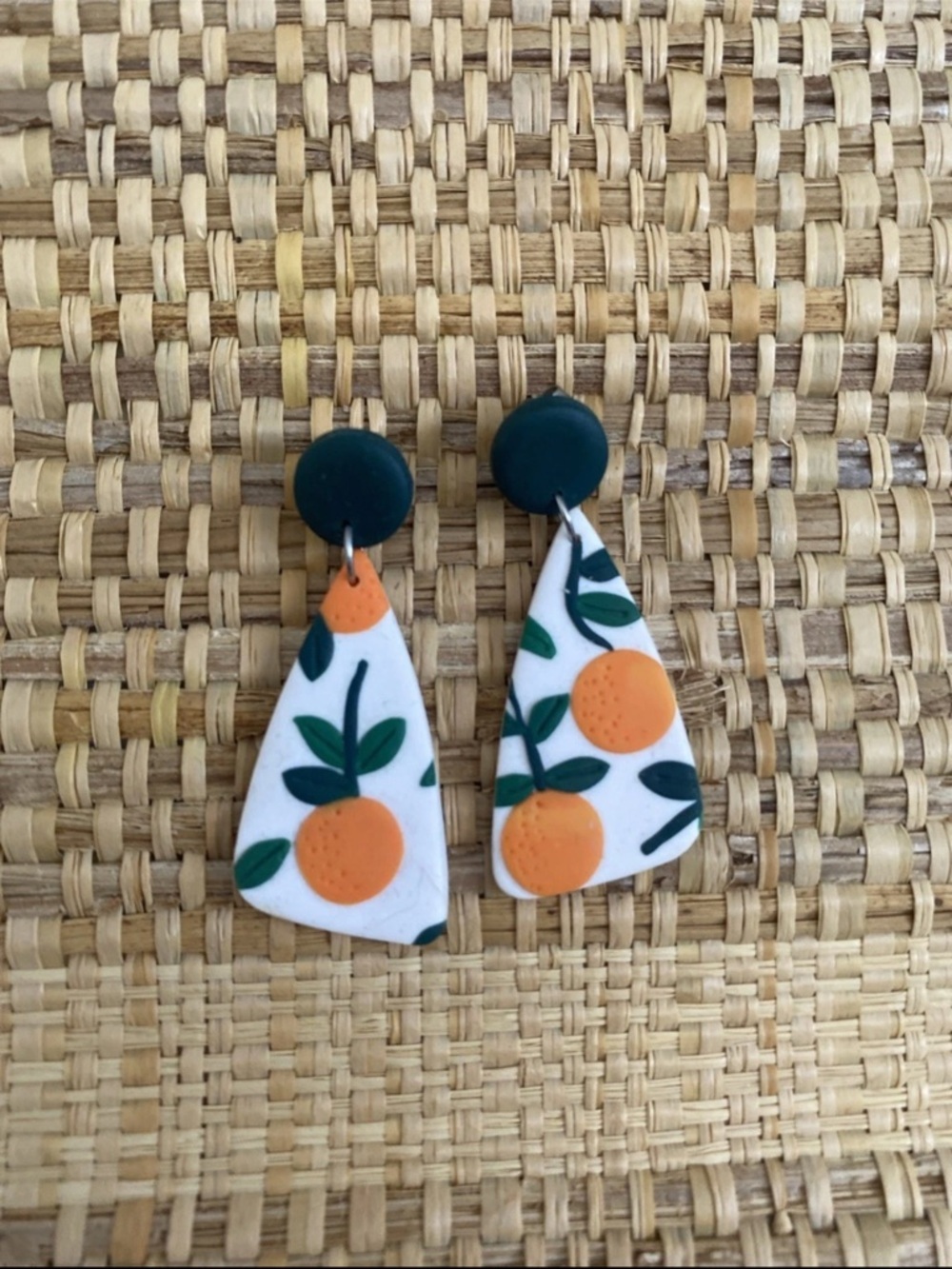 Handmade Orange Print Polymer Clay Drop Earrings